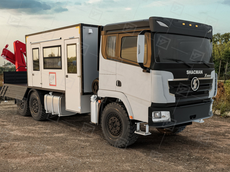 2.5 Вахтовый автобус Shacman 16 мест с бортовой платформой и КМУ